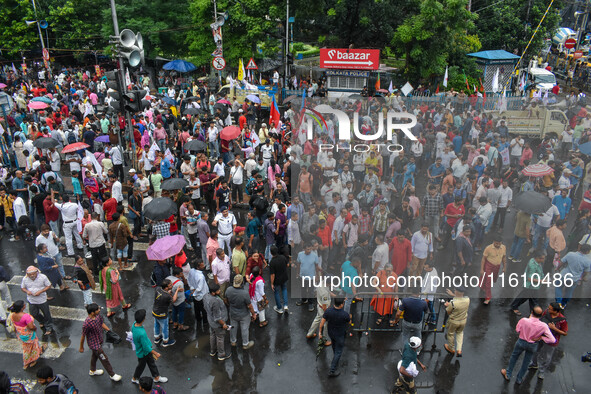 Various Left Front student organizations hold a protest demonstration in Kolkata, India, on September 26, 2024, against the rape and murder...