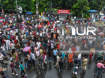 Various Left Front student organizations hold a protest demonstration in Kolkata, India, on September 26, 2024, against the rape and murder...