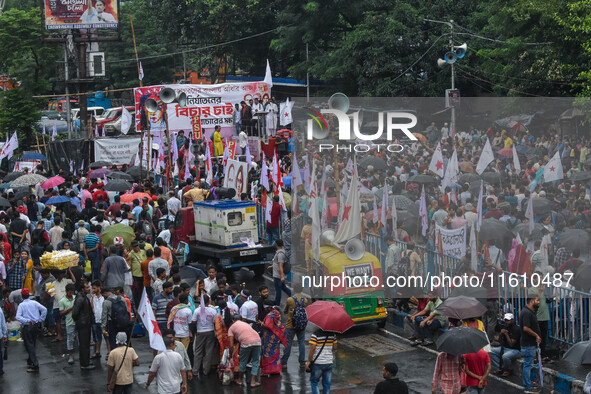 Various Left Front student organizations hold a protest demonstration in Kolkata, India, on September 26, 2024, against the rape and murder...