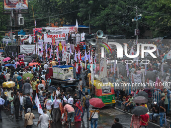 Various Left Front student organizations hold a protest demonstration in Kolkata, India, on September 26, 2024, against the rape and murder...