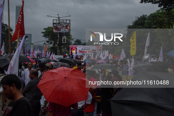 Various Left Front student organizations hold a protest demonstration in Kolkata, India, on September 26, 2024, against the rape and murder...