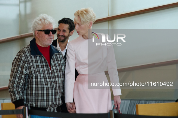 Pedro Almodovar, Tilda Swinton, Victoria Luengo, Raul Arevalo, Juan Diego Botto, and Melina Matthews attend the Photocall for ''La Habitacio...