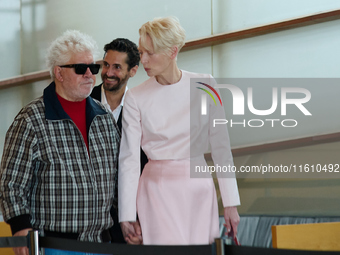 Pedro Almodovar, Tilda Swinton, Victoria Luengo, Raul Arevalo, Juan Diego Botto, and Melina Matthews attend the Photocall for ''La Habitacio...