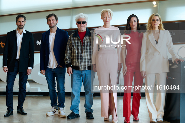 Pedro Almodovar, Tilda Swinton, Victoria Luengo, Raul Arevalo, Juan Diego Botto, and Melina Matthews attend the Photocall for ''La Habitacio...