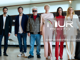 Pedro Almodovar, Tilda Swinton, Victoria Luengo, Raul Arevalo, Juan Diego Botto, and Melina Matthews attend the Photocall for ''La Habitacio...