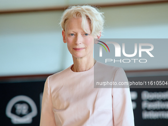 Tilda Swinton attends the Photocall for ''La Habitacion de al lado'' during the 72nd San Sebastian International Film Festival in San Sebast...