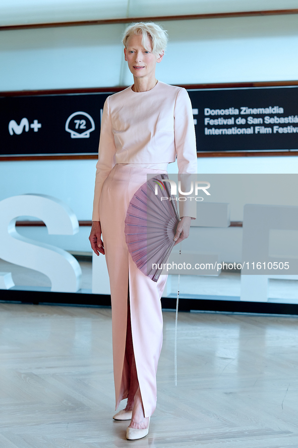 Tilda Swinton attends the Photocall for ''La Habitacion de al lado'' during the 72nd San Sebastian International Film Festival in San Sebast...