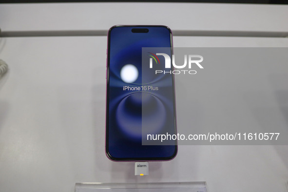 Apple's latest iPhone 16 Plus series is displayed for sale at Master Arts Shop in Srinagar, Jammu and Kashmir, on September 26, 2024. Accord...