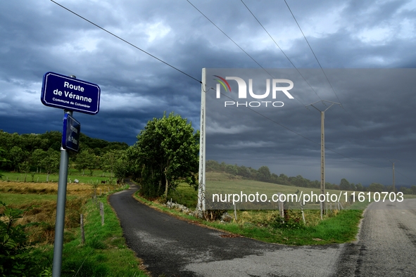 Thunderstorms occur during storm Aitor in the village of Veranne, Pilat Regional Natural Park, on September 26, 2024. 