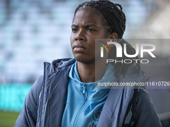 Khadija Shaw #21 of Manchester City W.F.C. arrives at the Joie Stadium during the UEFA Women's Champions League Second Round 2nd Leg match b...