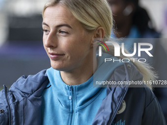 Chloe Kelly #9 of Manchester City W.F.C. arrives at the Joie Stadium during the UEFA Women's Champions League Second Round 2nd Leg match bet...