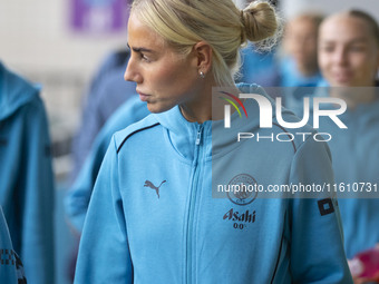 Alex Greenwood #5 of Manchester City W.F.C. arrives at the Joie Stadium during the UEFA Women's Champions League Second Round 2nd Leg match...