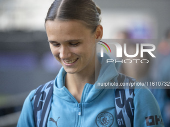 Kerstin Casparij #18 of Manchester City W.F.C. arrives at the Joie Stadium during the UEFA Women's Champions League Second Round 2nd Leg mat...