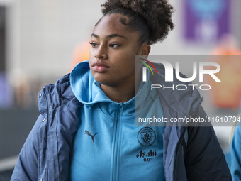 Khiara Keating #35 (GK) of Manchester City W.F.C. arrives at the Joie Stadium during the UEFA Women's Champions League Second Round 2nd Leg...