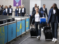 The Paris FC team arrives at the Joie Stadium during the UEFA Women's Champions League Second Round 2nd Leg match between Manchester City an...