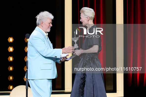 Pedro Almodovar attends the Donostia Award for La Habitacion de al lado during the 72nd San Sebastian International Film Festival in San Seb...