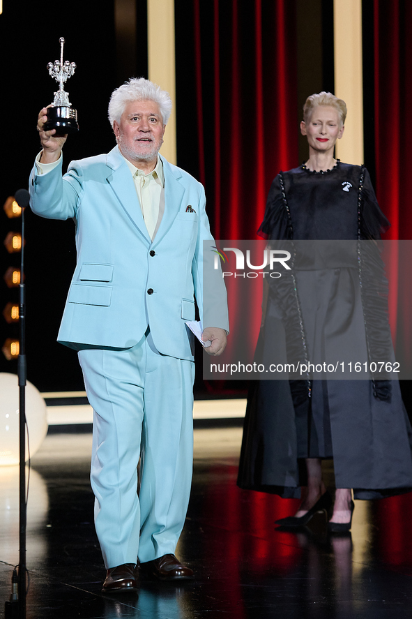 Pedro Almodovar attends the Donostia Award for La Habitacion de al lado during the 72nd San Sebastian International Film Festival in San Seb...