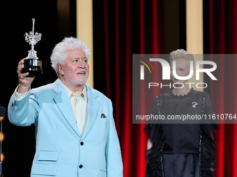 Pedro Almodovar attends the Donostia Award for La Habitacion de al lado during the 72nd San Sebastian International Film Festival in San Seb...