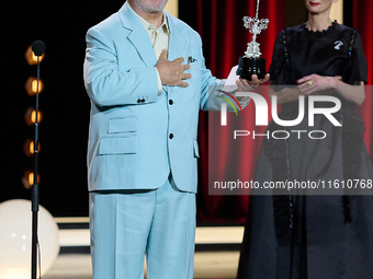 Pedro Almodovar attends the Donostia Award for La Habitacion de al lado during the 72nd San Sebastian International Film Festival in San Seb...