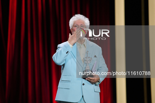 Pedro Almodovar attends the Donostia Award for La Habitacion de al lado during the 72nd San Sebastian International Film Festival in San Seb...