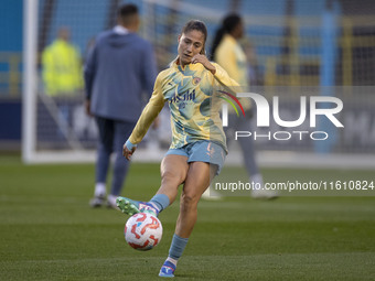 Laia Aleixandri #4 of Manchester City W.F.C. warms up during the UEFA Women's Champions League Second Round 2nd Leg match between Manchester...