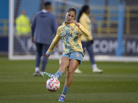 Laia Aleixandri #4 of Manchester City W.F.C. warms up during the UEFA Women's Champions League Second Round 2nd Leg match between Manchester...