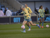 Alex Greenwood #5 of Manchester City W.F.C. warms up during the UEFA Women's Champions League Second Round 2nd Leg match between Manchester...