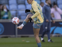 Alanna Kennedy #14 of Manchester City W.F.C. warms up during the UEFA Women's Champions League Second Round 2nd Leg match between Manchester...