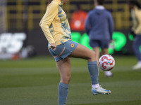 Gracie Prior #28 of Manchester City W.F.C. warms up during the UEFA Women's Champions League Second Round 2nd Leg match between Manchester C...