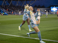 Chloe Kelly #9 of Manchester City W.F.C. celebrates her goal during the UEFA Women's Champions League Second Round 2nd Leg match between Man...