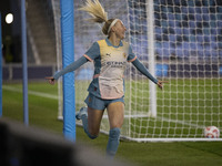 Chloe Kelly #9 of Manchester City W.F.C. celebrates her goal during the UEFA Women's Champions League Second Round 2nd Leg match between Man...