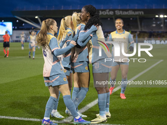 Chloe Kelly #9 of Manchester City W.F.C. celebrates her goal during the UEFA Women's Champions League Second Round 2nd Leg match between Man...