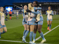 Chloe Kelly #9 of Manchester City W.F.C. celebrates her goal during the UEFA Women's Champions League Second Round 2nd Leg match between Man...