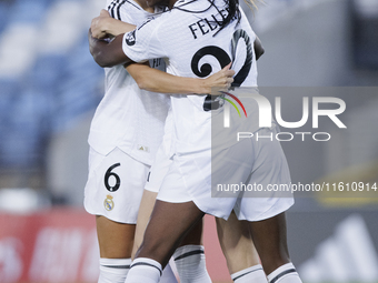 Several players of Real Madrid women celebrate a goal during the UEFA Women's Champions League 24/25 match, Round 2, second leg between Real...