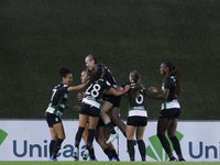 Several players of Sporting Portugal women celebrate a goal during the UEFA Women's Champions League 24/25 match, Round 2, second leg betwee...