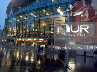 A generic outside view of the Emirates Stadium prior to the UEFA Champions League Group D soccer match between Arsenal and Borussia Dortmund...