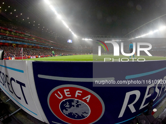 A UEFA ''Respect'' branding board is at the match venue during the UEFA Champions League Group D soccer match between Arsenal and Borussia D...