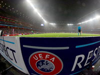 A UEFA ''Respect'' branding board is at the match venue during the UEFA Champions League Group D soccer match between Arsenal and Borussia D...