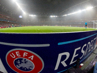 A UEFA ''Respect'' branding board is at the match venue during the UEFA Champions League Group D soccer match between Arsenal and Borussia D...