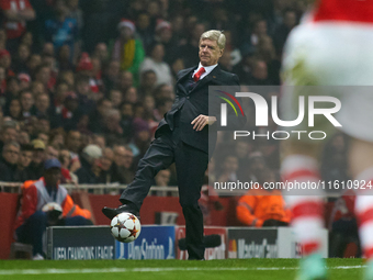 Arsene Wenger, head coach of Arsenal, during the UEFA Champions League Group D soccer match between Arsenal and Borussia Dortmund at the Emi...