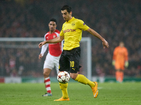 Henrikh Mkhitaryan of Borussia Dortmund is in action during the UEFA Champions League Group D soccer match between Arsenal and Borussia Dort...