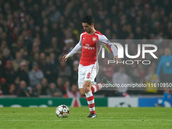 Mikel Arteta, captain of Arsenal, is in action during the UEFA Champions League Group D soccer match between Arsenal and Borussia Dortmund a...