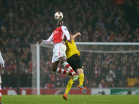 Yaya Sanogo of Arsenal is in action during the UEFA Champions League Group D soccer match between Arsenal and Borussia Dortmund at the Emira...