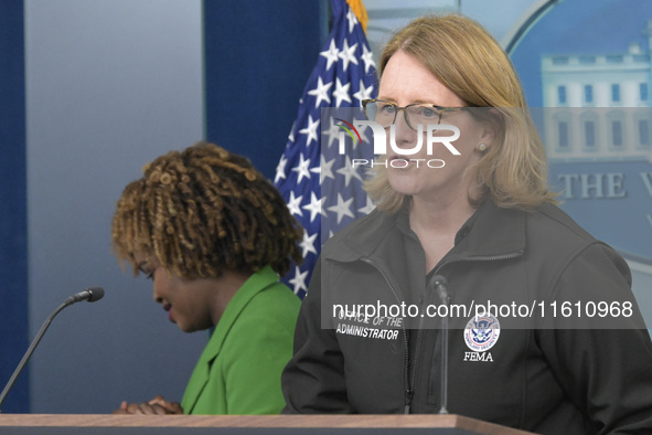 WH Press Secretary Karine Jean-Pierre and Administrator of the U.S. Federal Emergency Management Agency Deanne Criswell hold a press briefin...