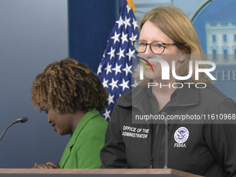 WH Press Secretary Karine Jean-Pierre and Administrator of the U.S. Federal Emergency Management Agency Deanne Criswell hold a press briefin...