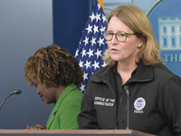 WH Press Secretary Karine Jean-Pierre and Administrator of the U.S. Federal Emergency Management Agency Deanne Criswell hold a press briefin...