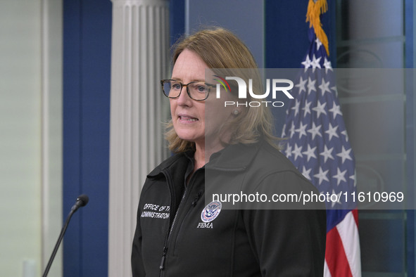 Administrator of the U.S. Federal Emergency Management Agency Deanne Criswell holds a press briefing in the Brady Press Room at the White Ho...