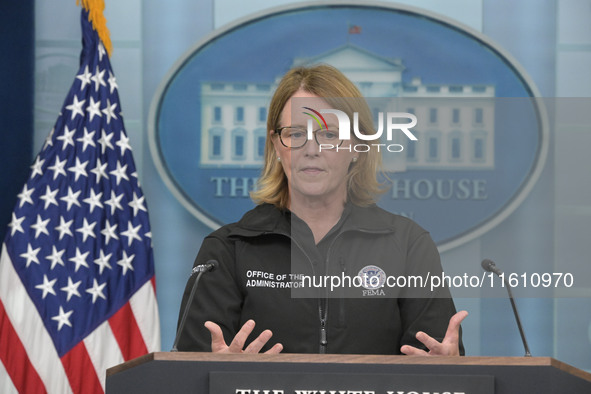 Administrator of the U.S. Federal Emergency Management Agency Deanne Criswell holds a press briefing in the Brady Press Room at the White Ho...