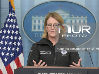 Administrator of the U.S. Federal Emergency Management Agency Deanne Criswell holds a press briefing in the Brady Press Room at the White Ho...