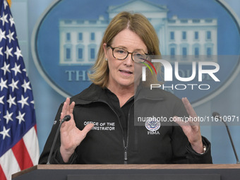 Administrator of the U.S. Federal Emergency Management Agency Deanne Criswell holds a press briefing in the Brady Press Room at the White Ho...